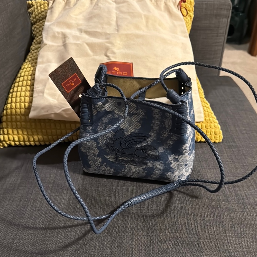 ETRO Blue Patterned Women Bag with leather straps